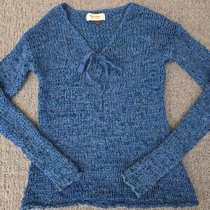 Sonoma Blue Textured V-Neck Tie Front Top Boho Cottage Size S
